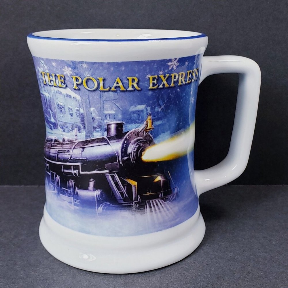 The Polar Express "Believe" 3D Raised 16 oz. Coffee Mug Cup White & Blue